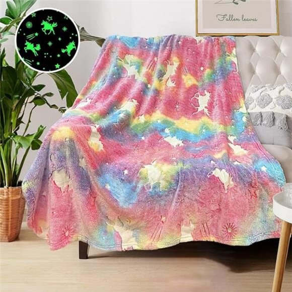 Girls Unicorn Blanket Glow in Dark Kids Fleece Throw Blanket Soft Toddler Baby - Picture 8 of 8